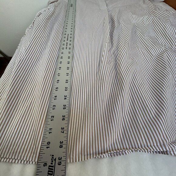 Womens Brown & White Collared 3/4 Sleeve A-Line Striped Shirt Dress Pockets - Picture 7 of 7